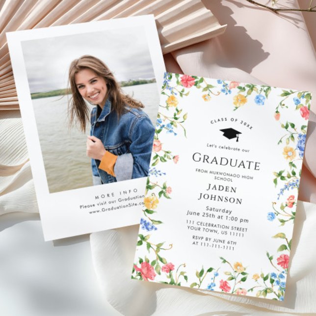 Watercolor Meadow Wildflower Boho Graduation Party Invitation (Creator Uploaded)