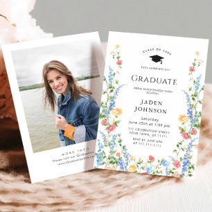Watercolor Meadow Wildflower Boho Graduation Party Invitation