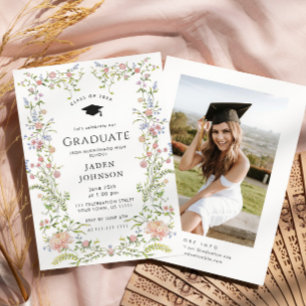 Watercolor Meadow Wildflower Boho Graduation Party Invitation