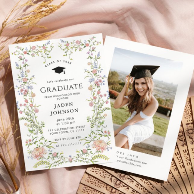 Watercolor Meadow Wildflower Boho Graduation Party Invitation (Creator Uploaded)
