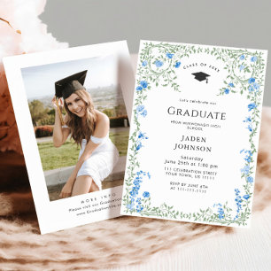 Watercolor Meadow Wildflower Boho Graduation Party Invitation