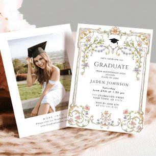 Watercolor Meadow Wildflower Boho Graduation Party Invitation