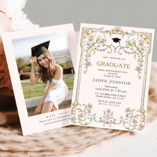 Watercolor Meadow Wildflower Boho Graduation Party Invitation