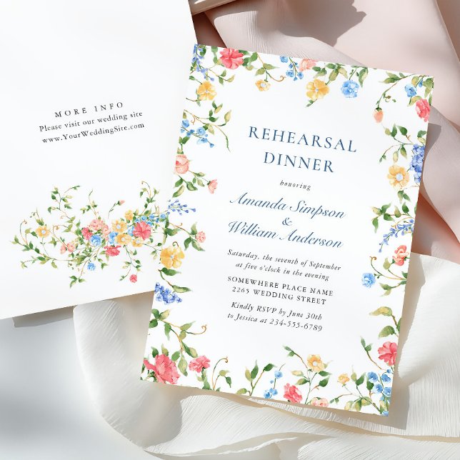 Watercolor Meadow Wildflower Boho Rehearsal Dinner Invitation (Creator Uploaded)