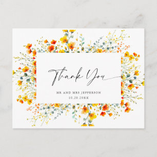 Watercolor Meadow Wildflower Boho Thank You Postcard