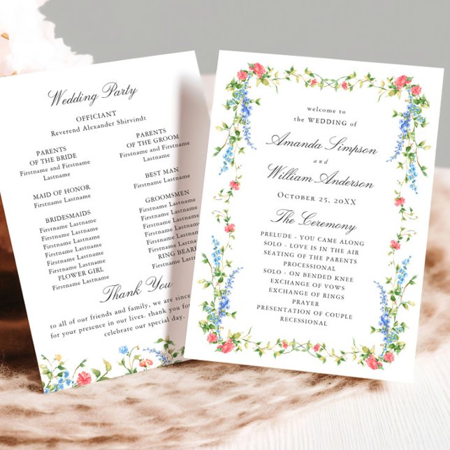 Watercolor Meadow Wildflower Boho Wedding Ceremony Programme (Creator Uploaded)