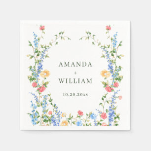 Watercolor Meadow Wildflower Boho Wedding Napkin