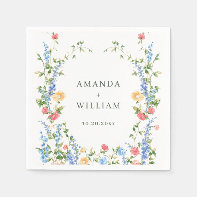 Watercolor Meadow Wildflower Boho Wedding Napkin (Front)
