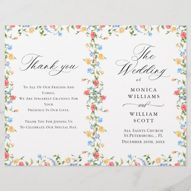 Watercolor Meadow Wildflower Boho Wedding Program (Front)