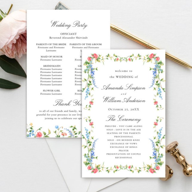 Watercolor Meadow Wildflower Boho Wedding Program (Creator Uploaded)