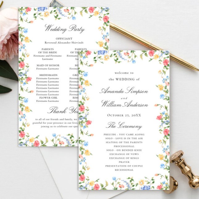 Watercolor Meadow Wildflower Boho Wedding Program (Creator Uploaded)