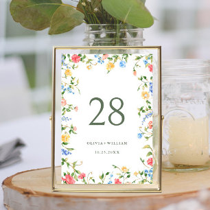 Watercolor Meadow Wildflower Boho Wedding Table Number