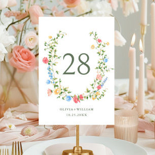Watercolor Meadow Wildflower Boho Wedding Table Number