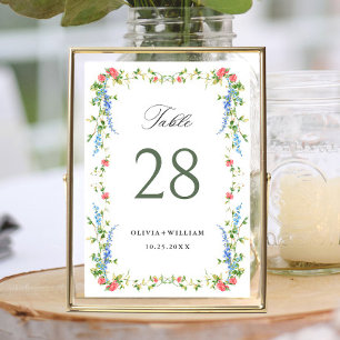 Watercolor Meadow Wildflower Boho Wedding Table Number