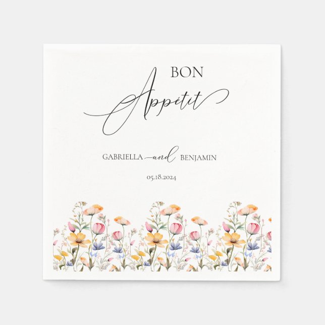 Watercolor Meadow Wildflower Classic Wedding Napkin (Front)