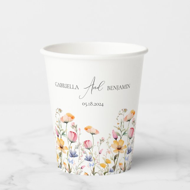 Watercolor Meadow Wildflower Classic Wedding Paper Cups (Front)