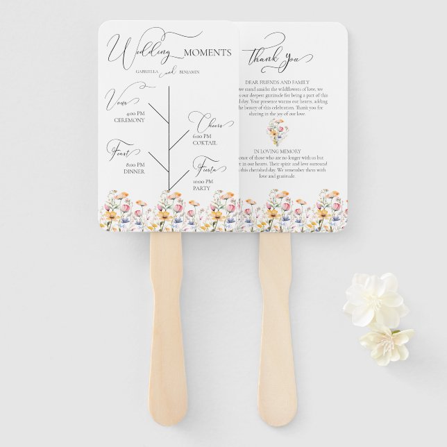 Watercolor Meadow Wildflower Day Schedule Wedding Hand Fan (Front and Back)