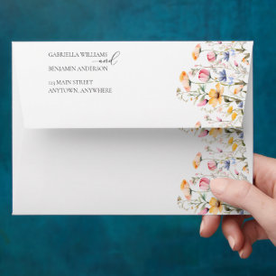 Watercolor Meadow Wildflower Floral Wedding Envelope
