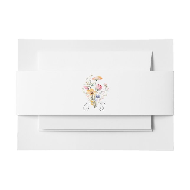 Watercolor Meadow Wildflower Monogram Wedding Invitation Belly Band (Front Example)