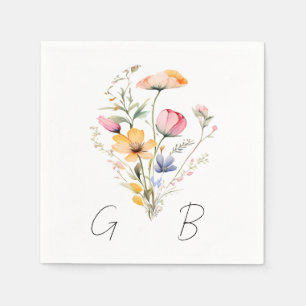 Watercolor Meadow Wildflower Monogram Wedding Napkin