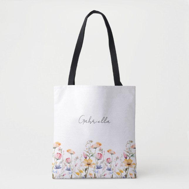 Watercolor Meadow Wildflower Mother's Day Tote Bag (Front)