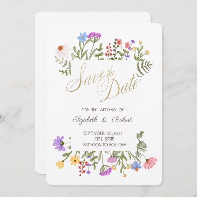 Watercolor Meadow Wildflower   Save The Date (Front/Back)