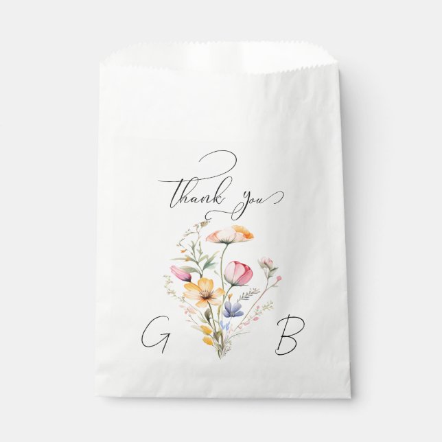 Watercolor Meadow Wildflower Thank You Wedding Favour Bags (Front)
