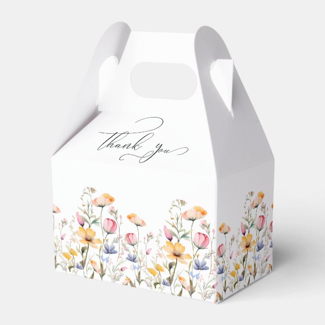 Watercolor Meadow Wildflower Thank You Wedding Favour Box (Front Side)