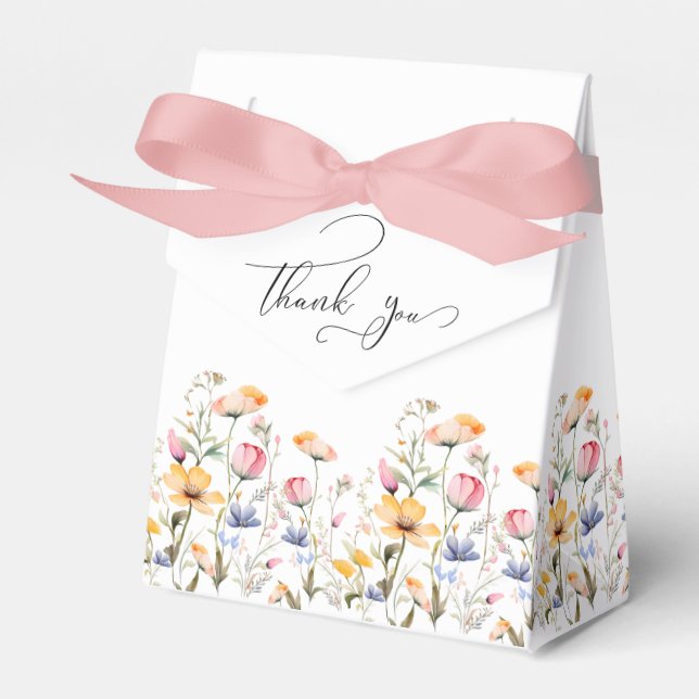 Watercolor Meadow Wildflower Thank You Wedding Favour Box (Front Side)