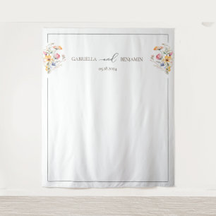 Watercolor Meadow Wildflower Wedding Backdrop Tapestry