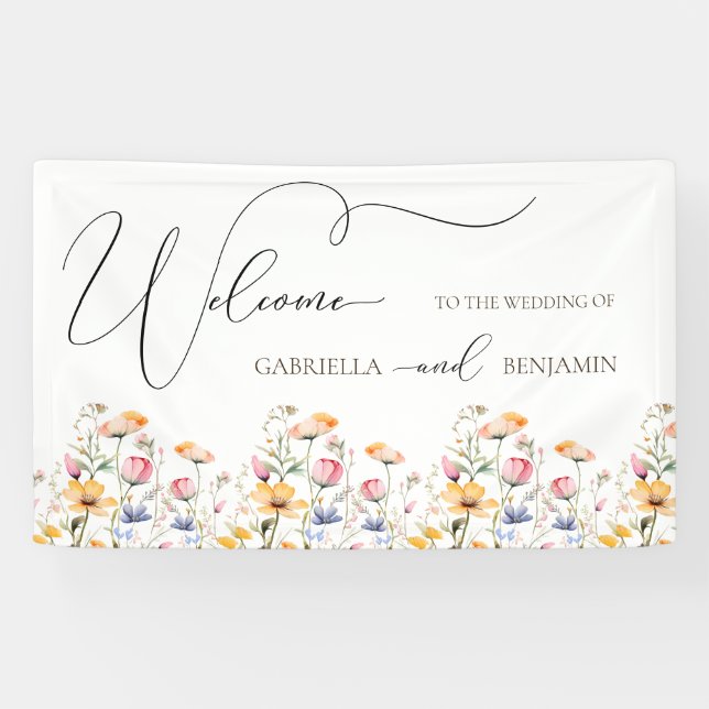 Watercolor Meadow Wildflower Wedding Welcome Banner (Horizontal)