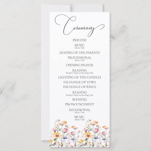 Watercolor Meadow Wildflowers Wedding Program (Front)