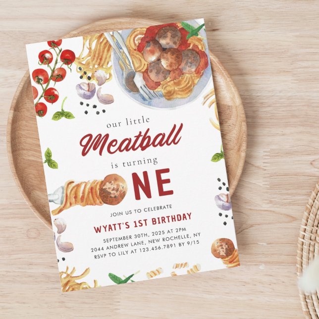 Watercolor Meatball Italian 1st Birthday Invitation (Creator Uploaded)