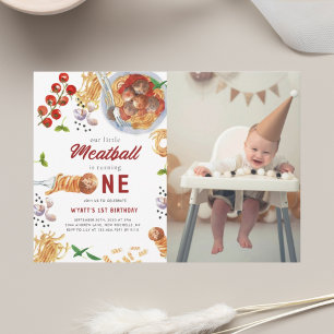 Watercolor Meatball Italian 1st Birthday Invitation