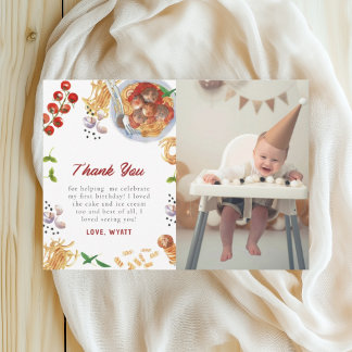 Watercolor Meatball Italian 1st Birthday Thank You Card