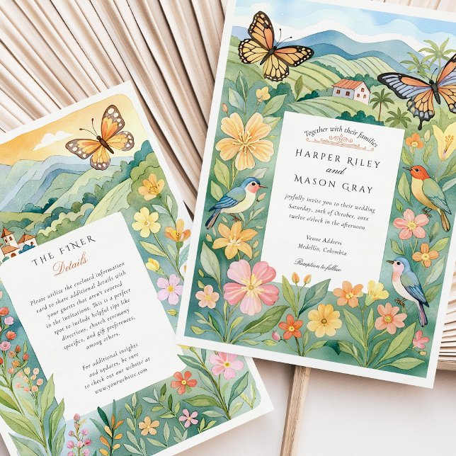 Watercolor Medellín Colombia Nature Wedding Invitation (Creator Uploaded)