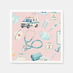 Watercolor Medical Doctor Nurse Party Napkin