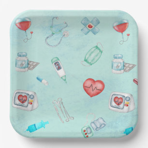 Watercolor Medical Doctor Nurse Themed Paper Plate
