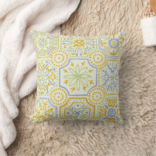 Watercolor Mediterranean Azulejo Boho Pattern  Cushion