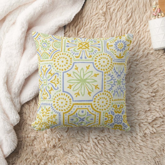 Watercolor Mediterranean Azulejo Boho Pattern  Cushion (Blanket)