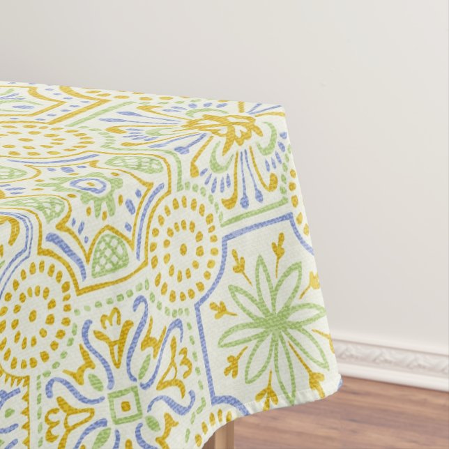 Watercolor Mediterranean Azulejo Boho Pattern  Tablecloth (In Situ)