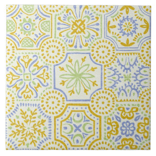 Watercolor Mediterranean Azulejo Boho Pattern Tile