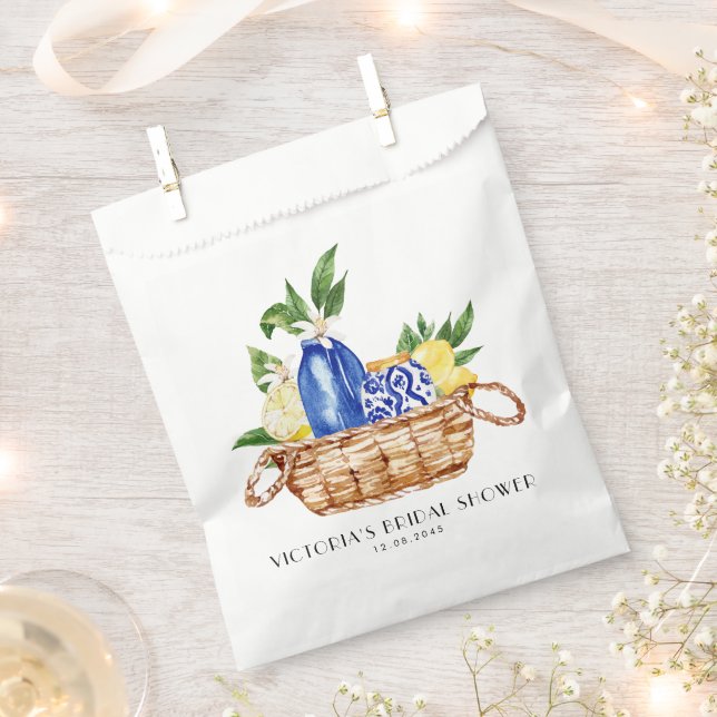 Watercolor Mediterranean Basket Bridal Shower Favour Bags (Clipped)