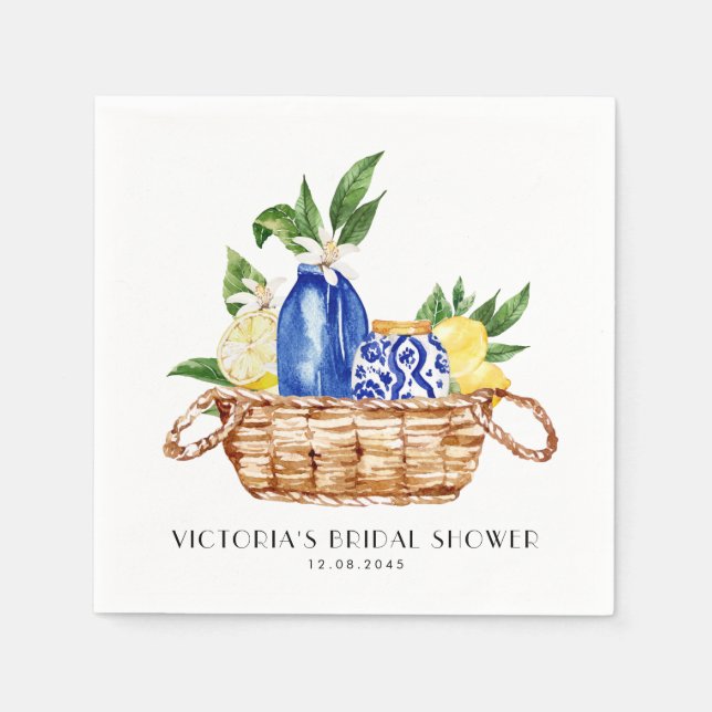 Watercolor Mediterranean Basket Bridal Shower Napkin (Front)