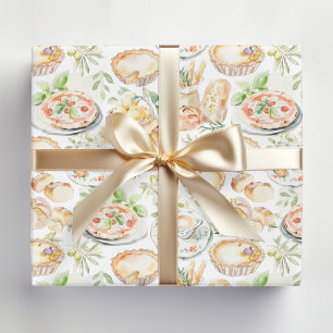 Watercolor Mediterranean Food Pattern Wrapping Paper