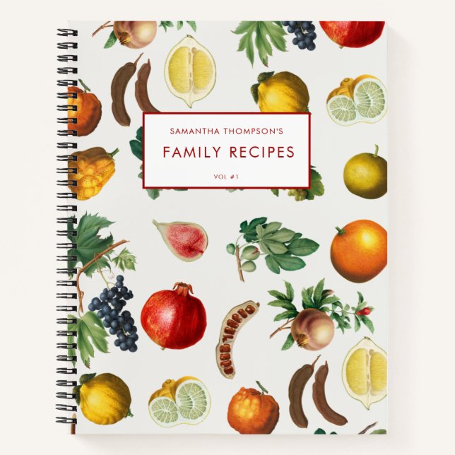 Watercolor Mediterranean Fruit Pattern Recipe Notebook (Front)
