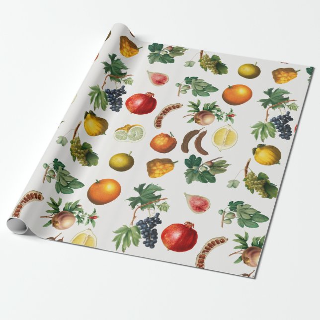 Watercolor Mediterranean Fruit Pattern  Wrapping Paper (Unrolled)