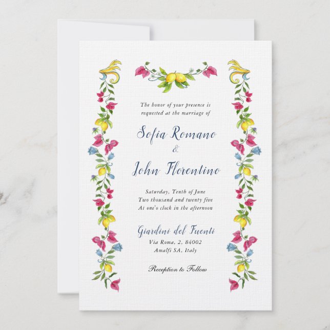 Watercolor Mediterranean garden  floral Invitation (Front)