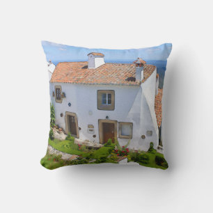 Watercolor Mediterranean house Cushion
