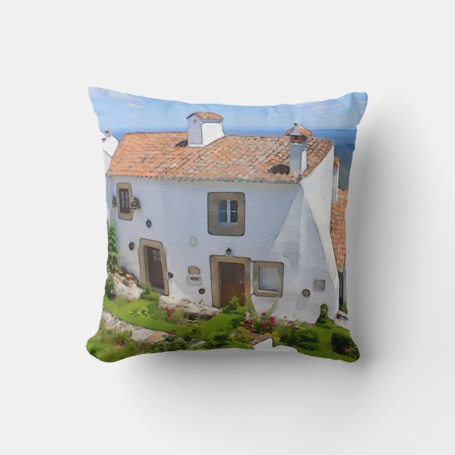 Watercolor Mediterranean house Cushion (Front)